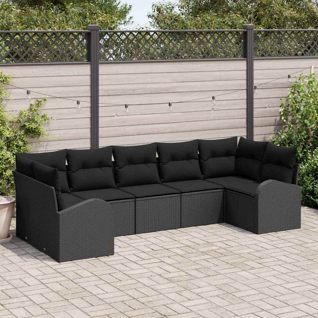 Ensemble de canapé de jardin avec coussin 7 pcs Noir polyrotin - XIOS