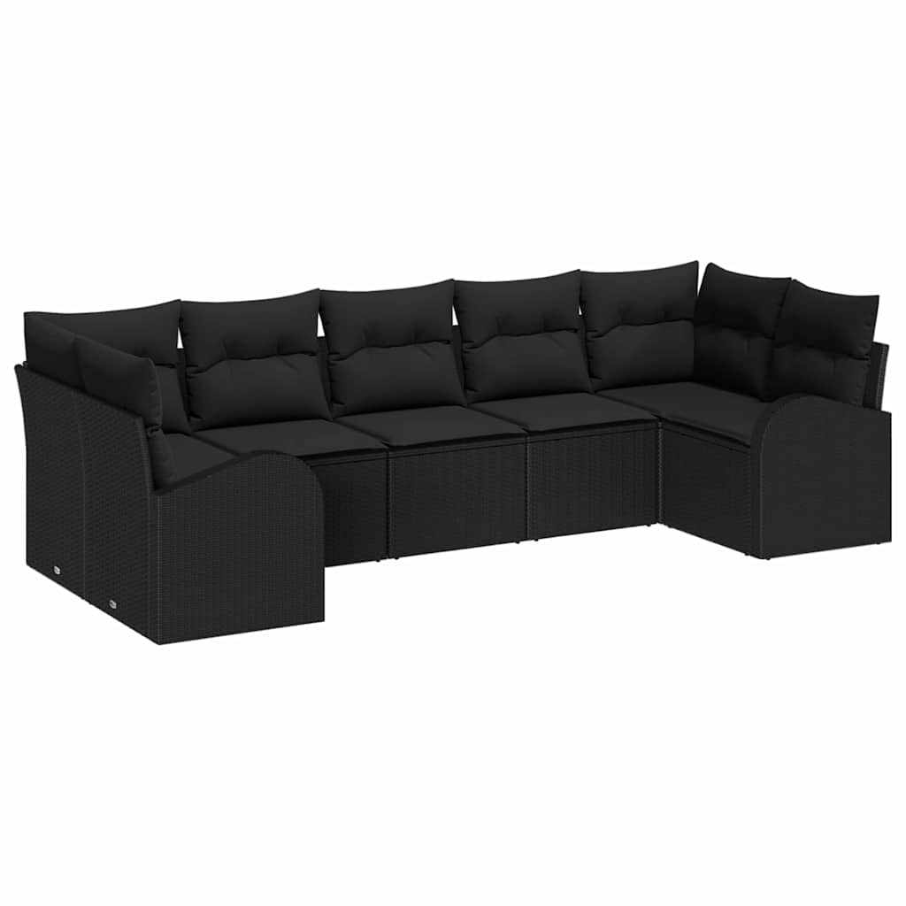 Ensemble de canapé de jardin avec coussin 7 pcs Noir polyrotin - XIOS