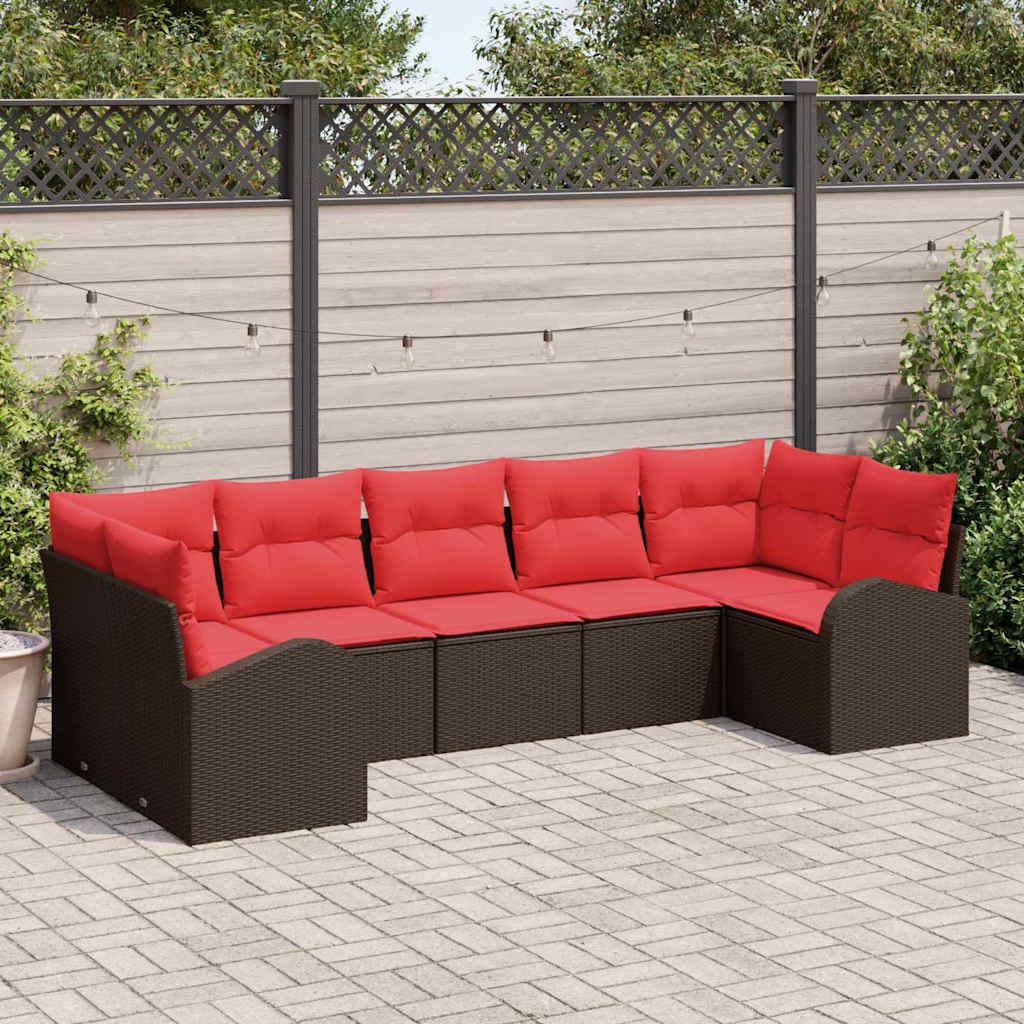 Ensemble de canapé de jardin 7 pcs Marron et rouge polyrotin - XIOS