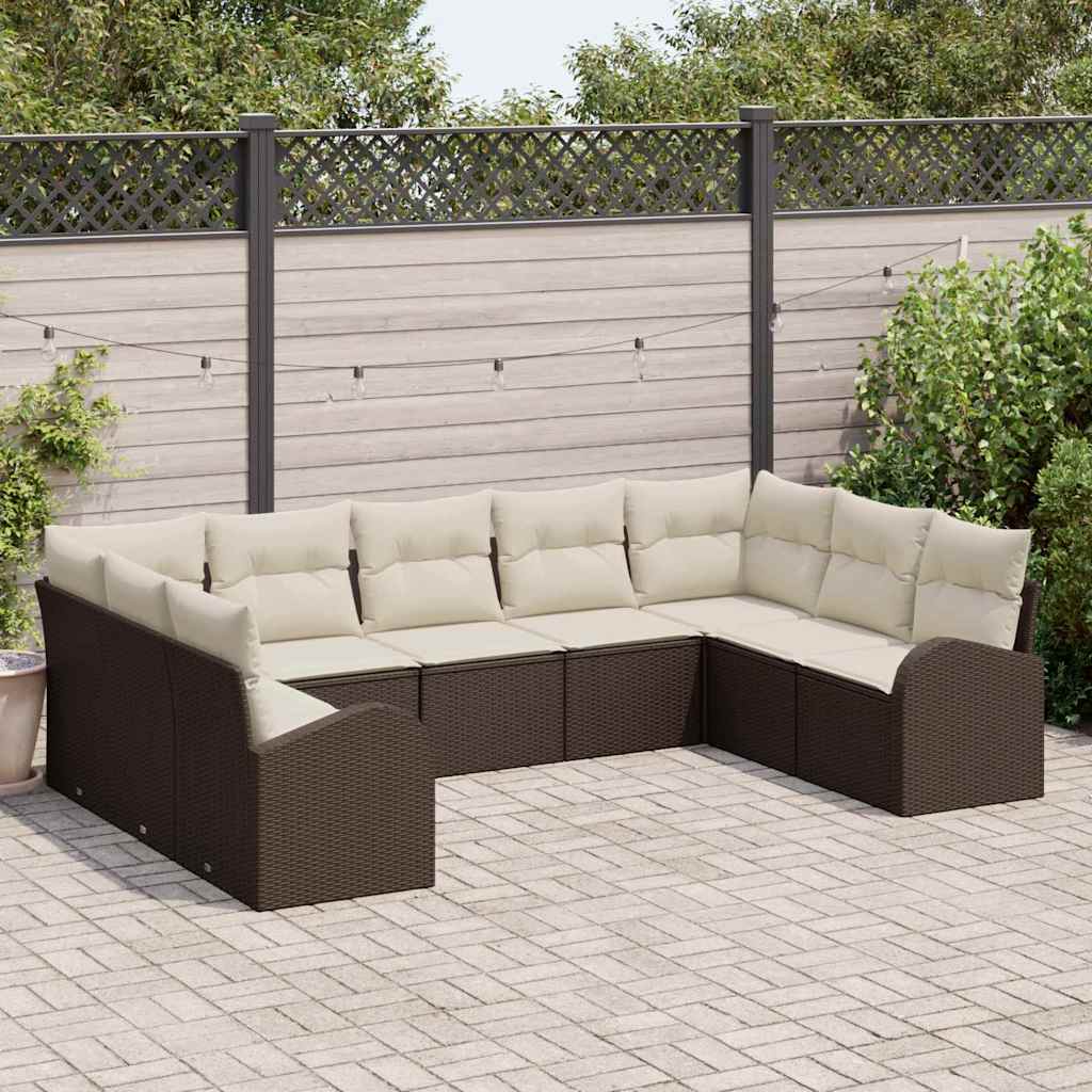 Ensemble de canapé de jardin 9 pcs Marron et blanc polyrotin - XIOS