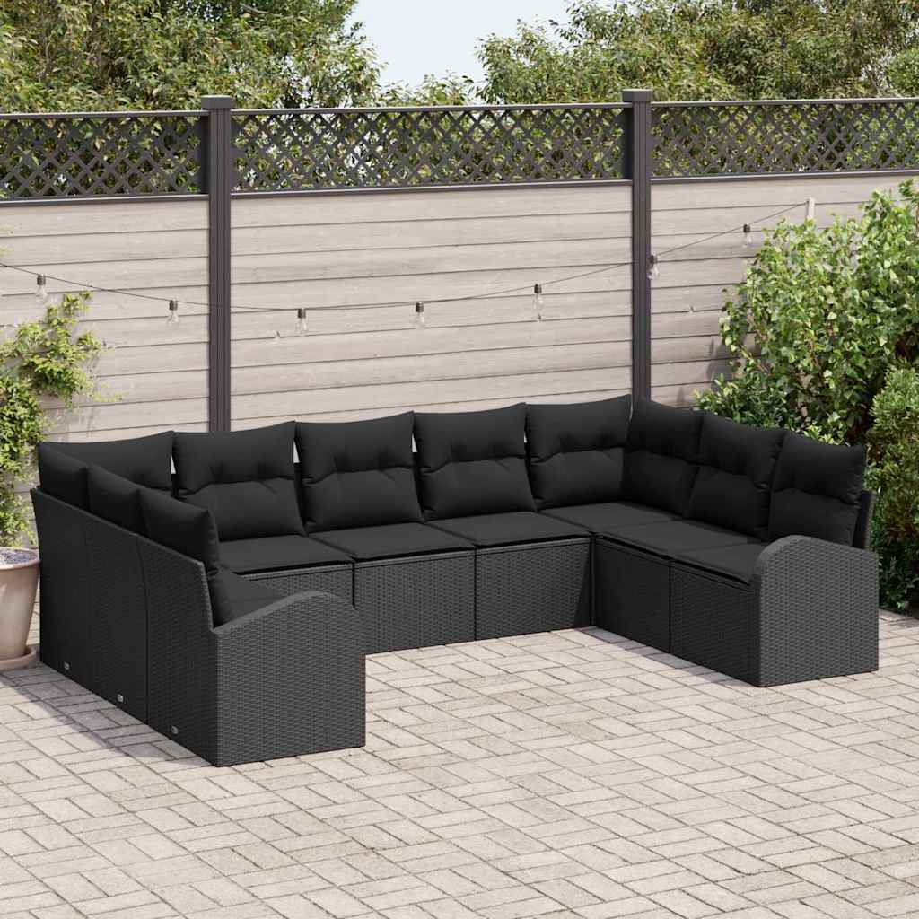 Ensemble de canapé de jardin avec coussin 9 pcs Noir polyrotin - XIOS