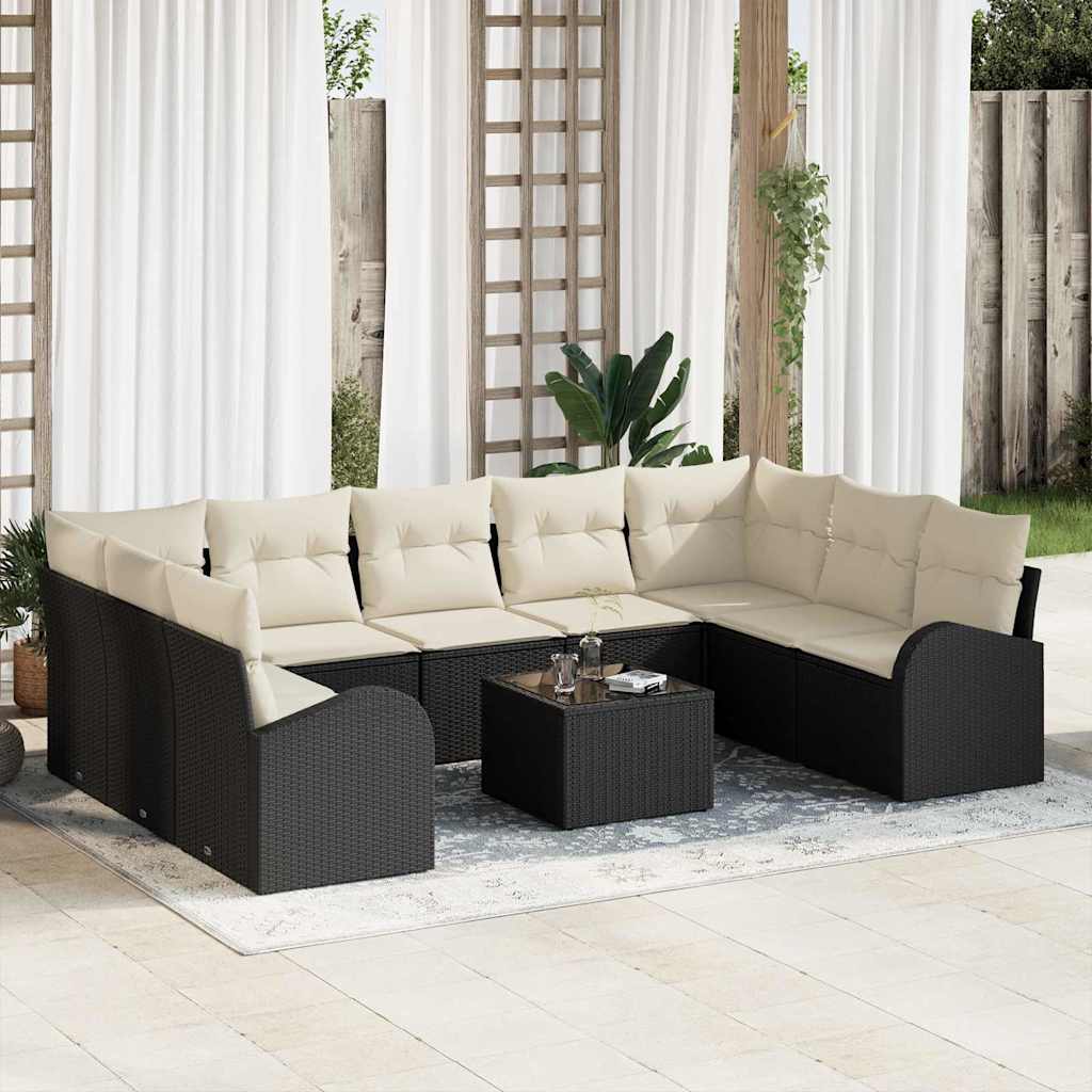 Ensemble de canapé de jardin 10 pcs Noir et Blanc polyrotin - XIOS