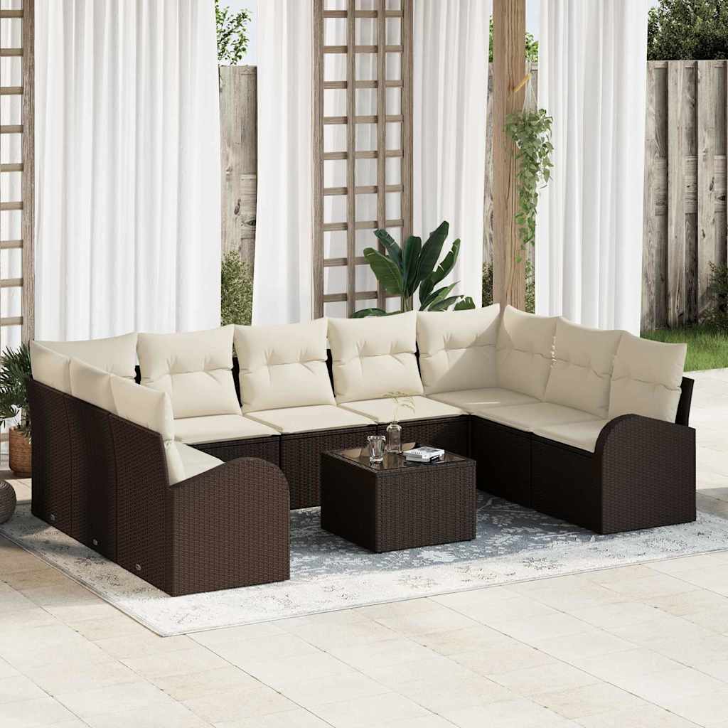 Ensemble de canapé de jardin 10 pcs Marron et blanc polyrotin - XIOS