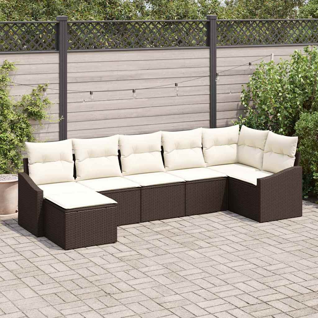 Ensemble de canapé de jardin 7 pcs Marron et Crème polyrotin - XIOS