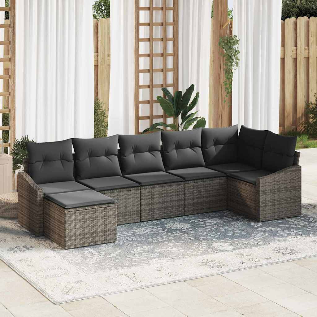 Ensemble de canapé de jardin avec coussin 7 pcs Gris polyrotin - XIOS