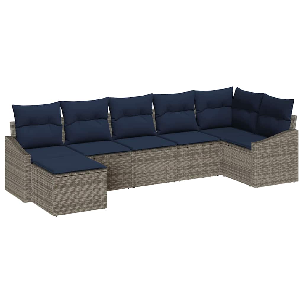 Ensemble de canapé de jardin 7 pcs Gris et marine polyrotin - XIOS