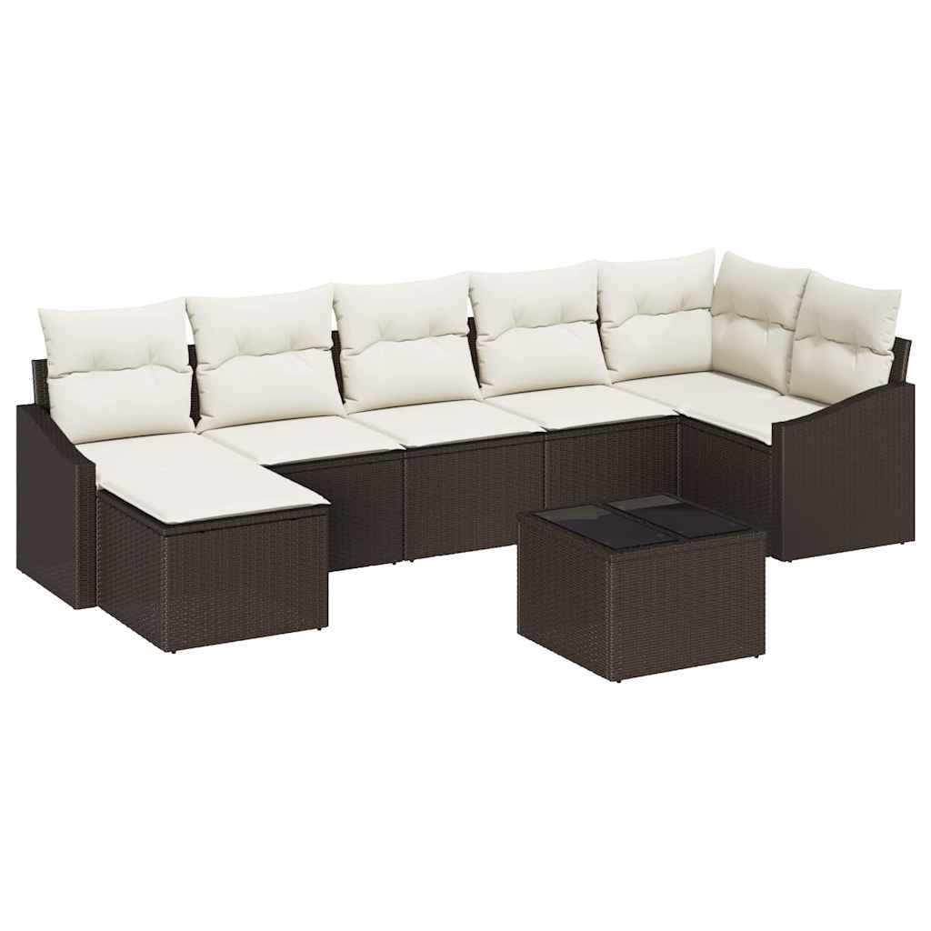Ensemble de canapé de jardin 8 pcs Marron et Crème polyrotin - XIOS