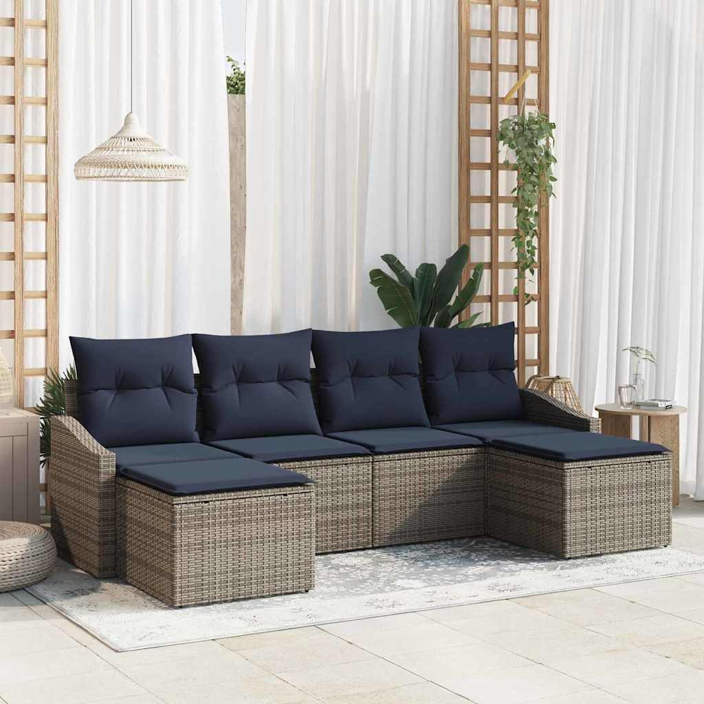 Ensemble de canapé de jardin 6 pcs Gris et marine polyrotin - XIOS