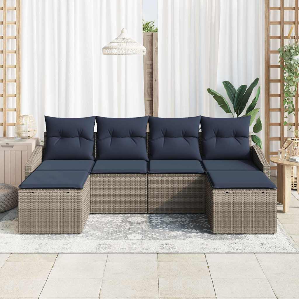 Ensemble de canapé de jardin 6 pcs Gris et marine polyrotin - XIOS
