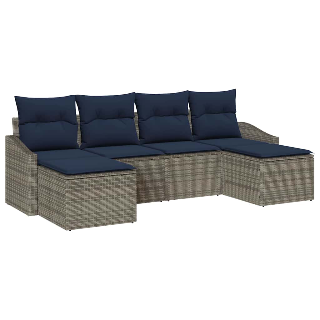 Ensemble de canapé de jardin 6 pcs Gris et marine polyrotin - XIOS