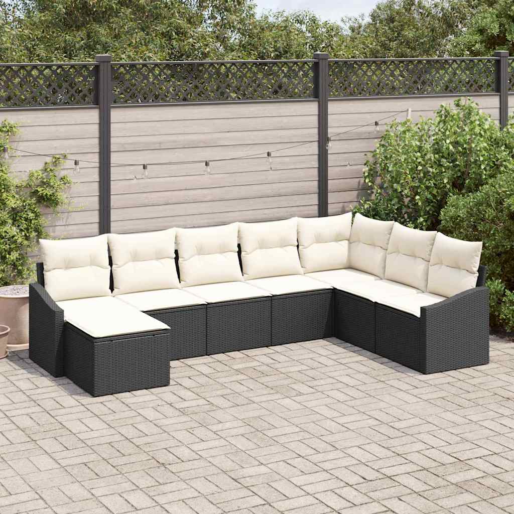 Ensemble de canapé de jardin 8 pc Noir et Crème polyrotin