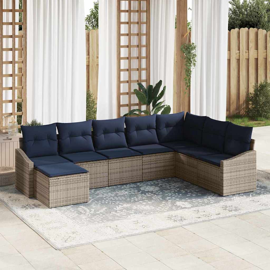 Ensemble de canapé de jardin 8 pcs Gris et marine polyrotin - XIOS