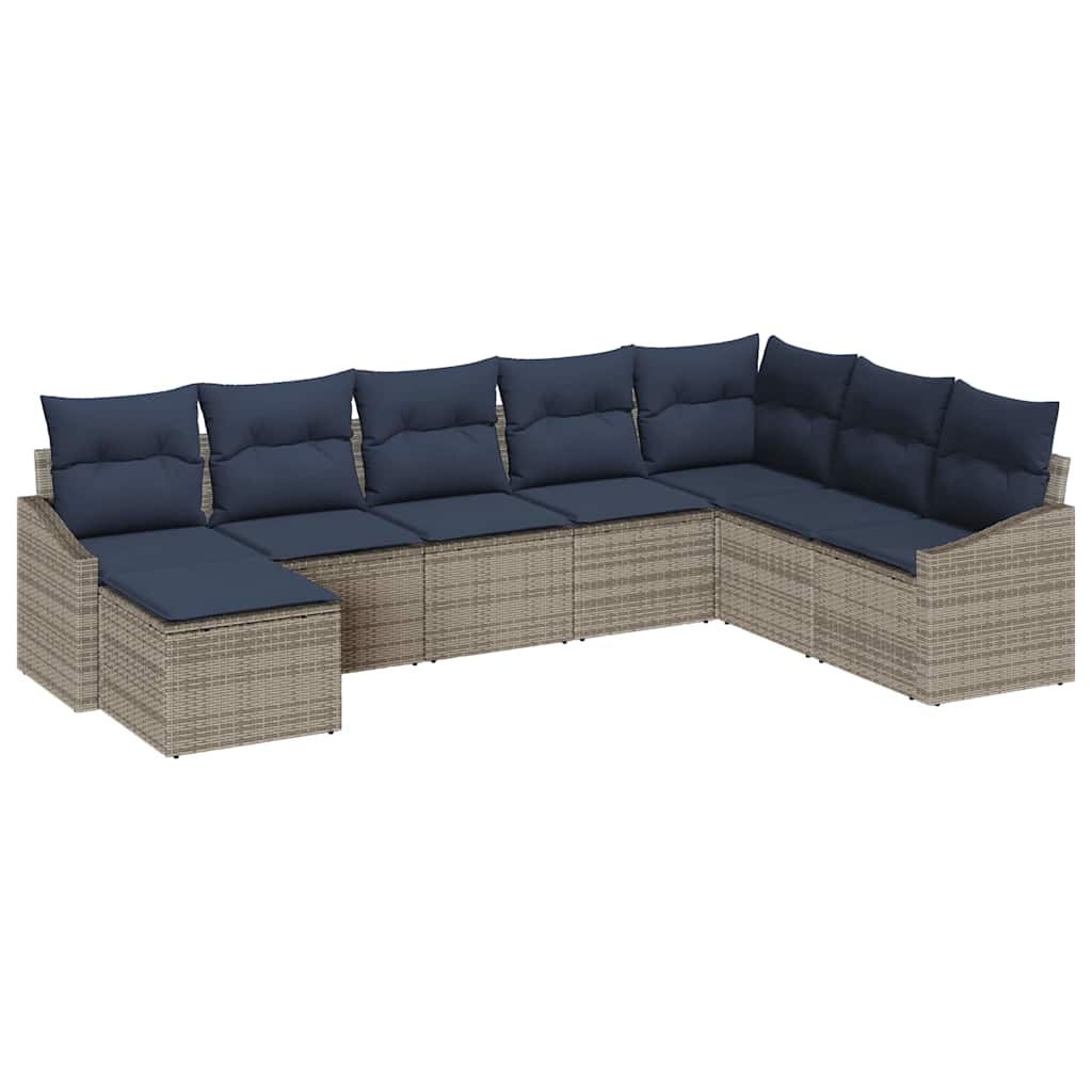 Ensemble de canapé de jardin 8 pcs Gris et marine polyrotin - XIOS