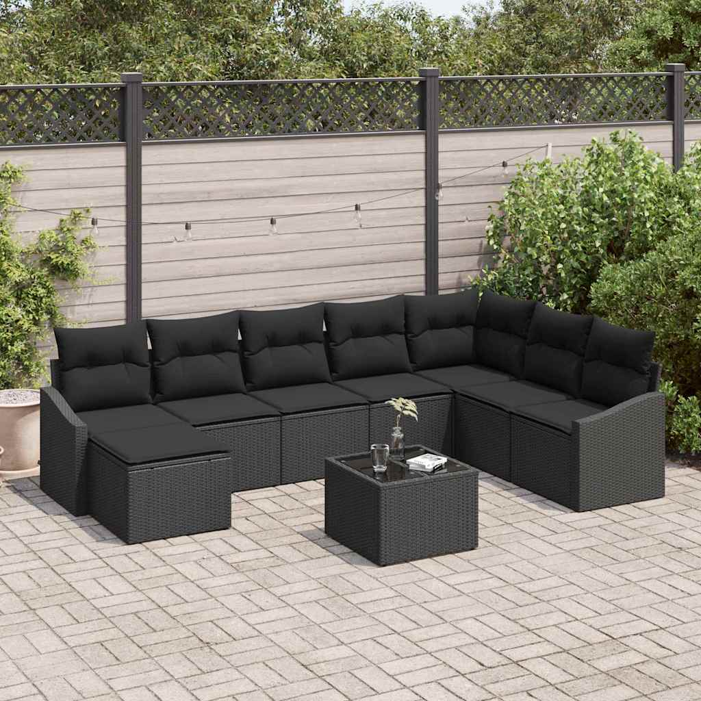 Ensemble de canapé de jardin avec coussin 8 pcs Noir polyrotin - XIOS