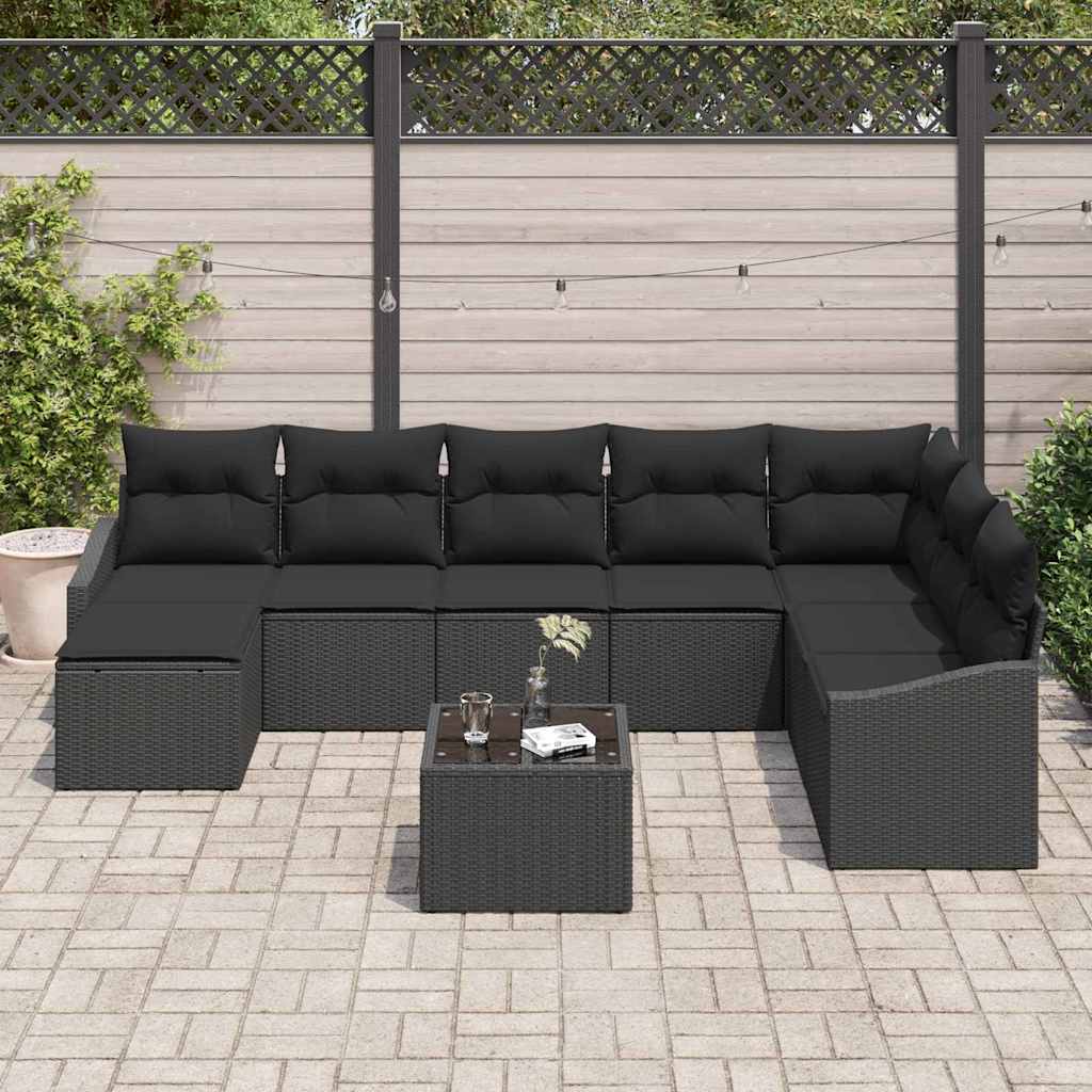 Ensemble de canapé de jardin avec coussin 8 pcs Noir polyrotin - XIOS