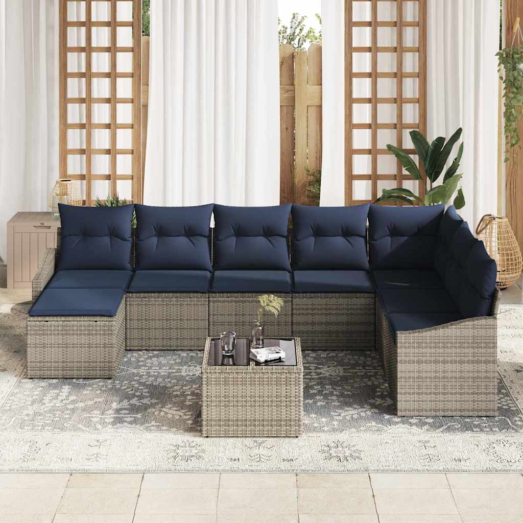 Ensemble de canapé de jardin 8 pcs Gris et marine polyrotin - XIOS