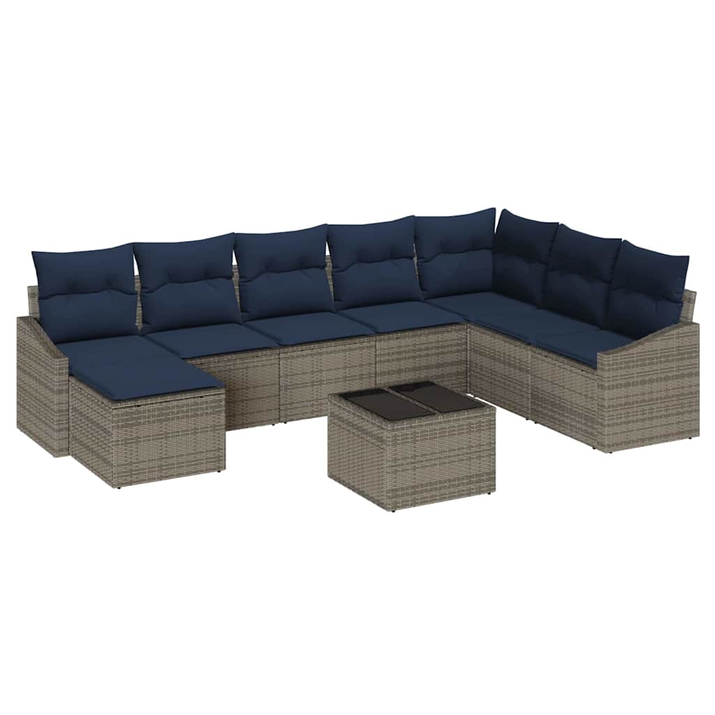 Ensemble de canapé de jardin 8 pcs Gris et marine polyrotin - XIOS
