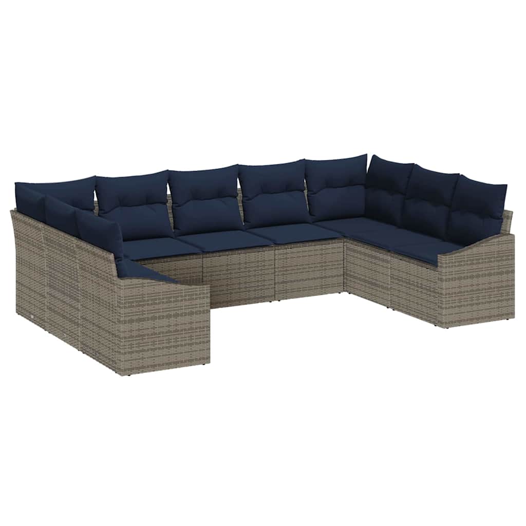 Ensemble de canapé de jardin 9 pcs Gris et bleu marine - XIOS