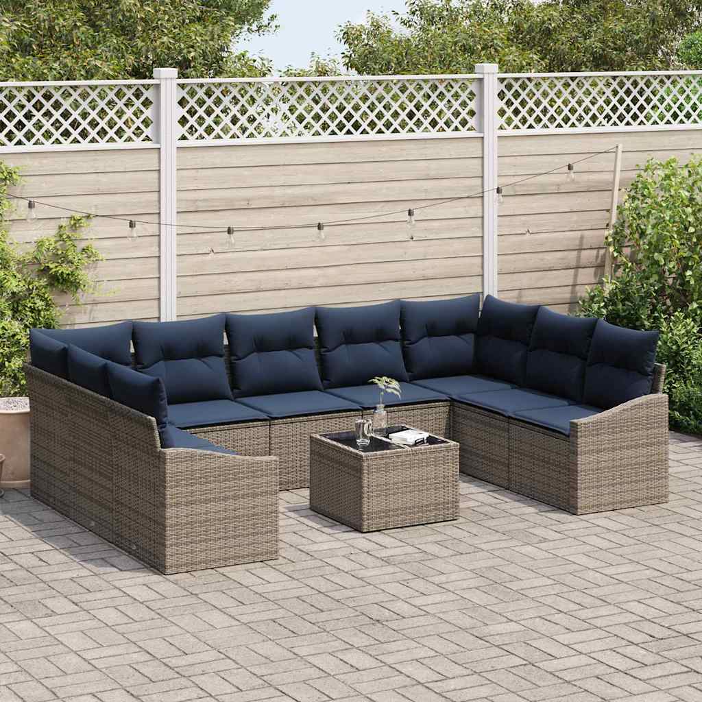 Ensemble de canapé de jardin 10 pcs Gris et marine polyrotin - XIOS
