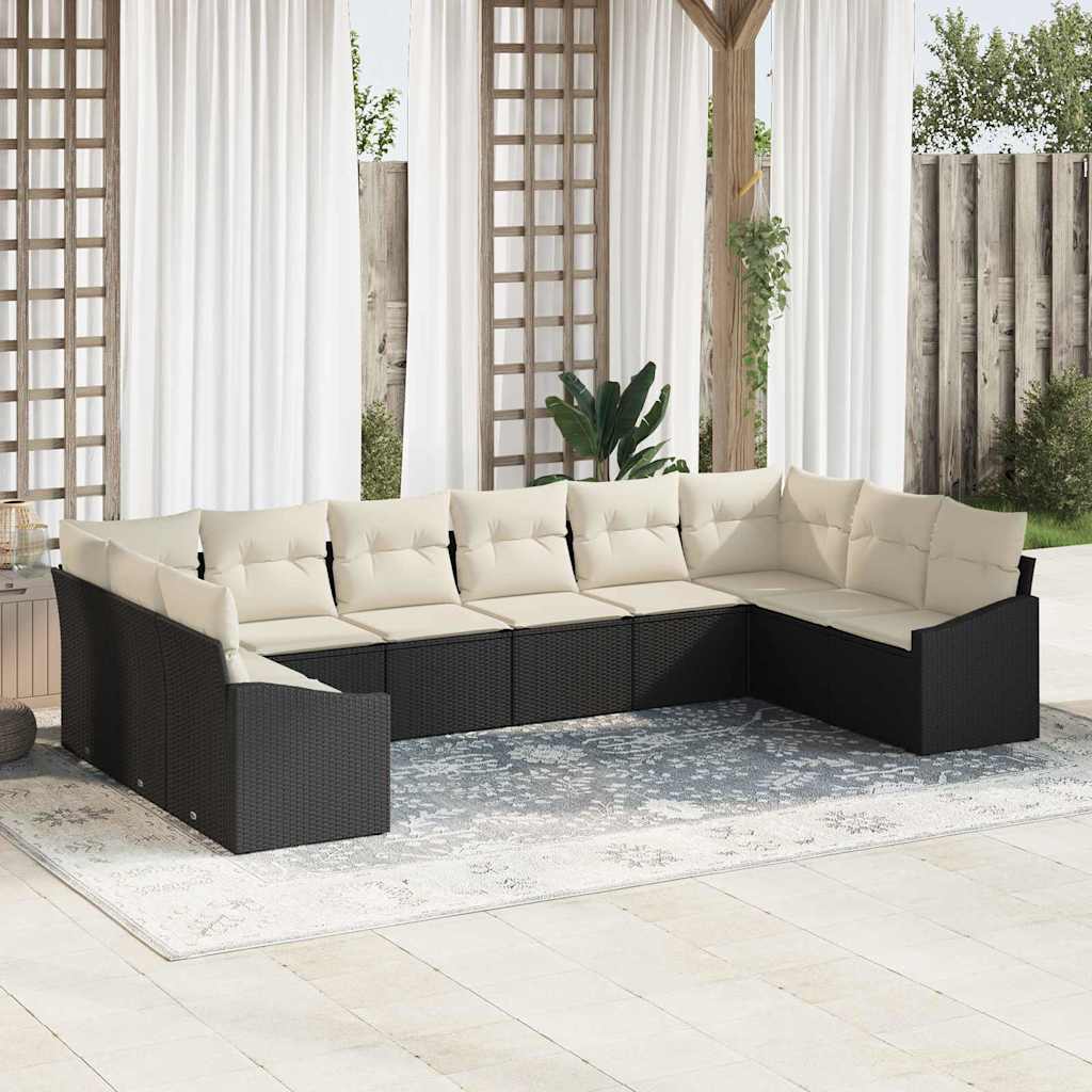 Ensemble de canapé de jardin 10 pcs Noir et Crème polyrotin - XIOS