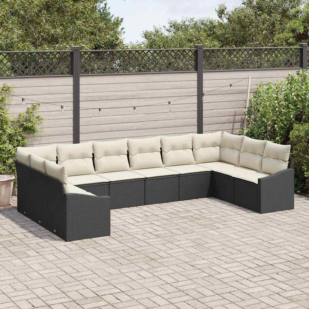 Ensemble de canapé de jardin 10 pcs Noir et Crème polyrotin - XIOS
