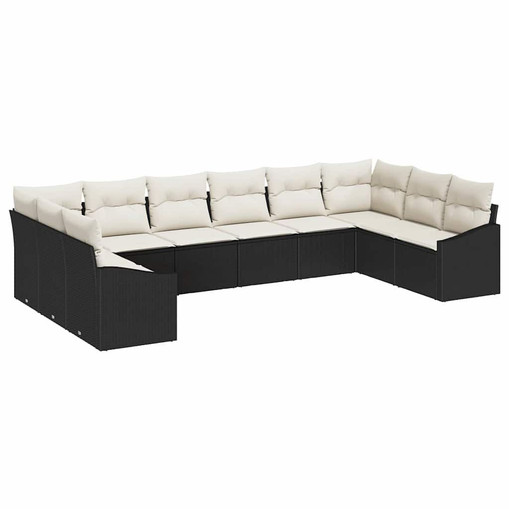 Ensemble de canapé de jardin 10 pcs Noir et Crème polyrotin - XIOS