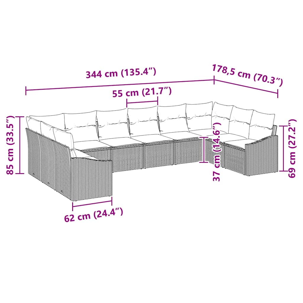 Ensemble de canapé de jardin 10 pcs Marron et Crème polyrotin - XIOS
