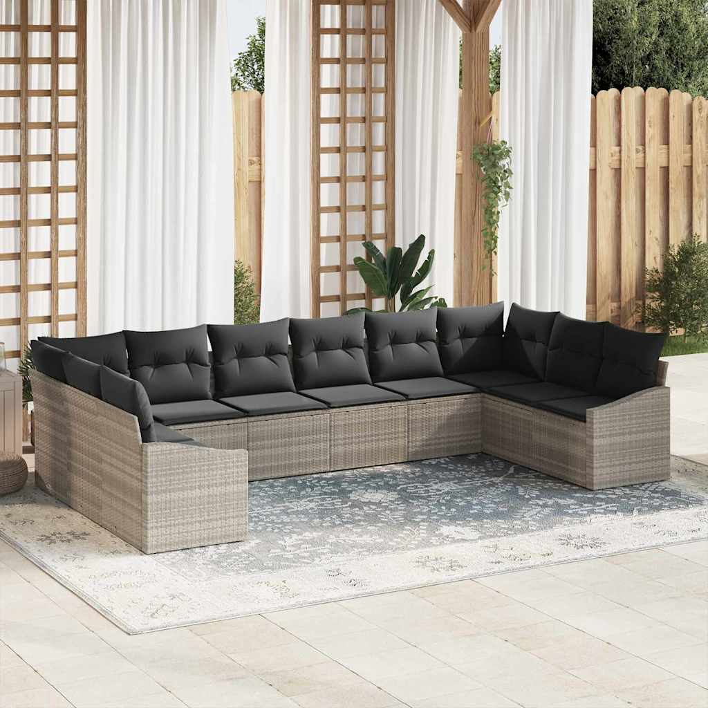 Ensemble de canapé de jardin 10 pcs Gris clair polyrotin - XIOS