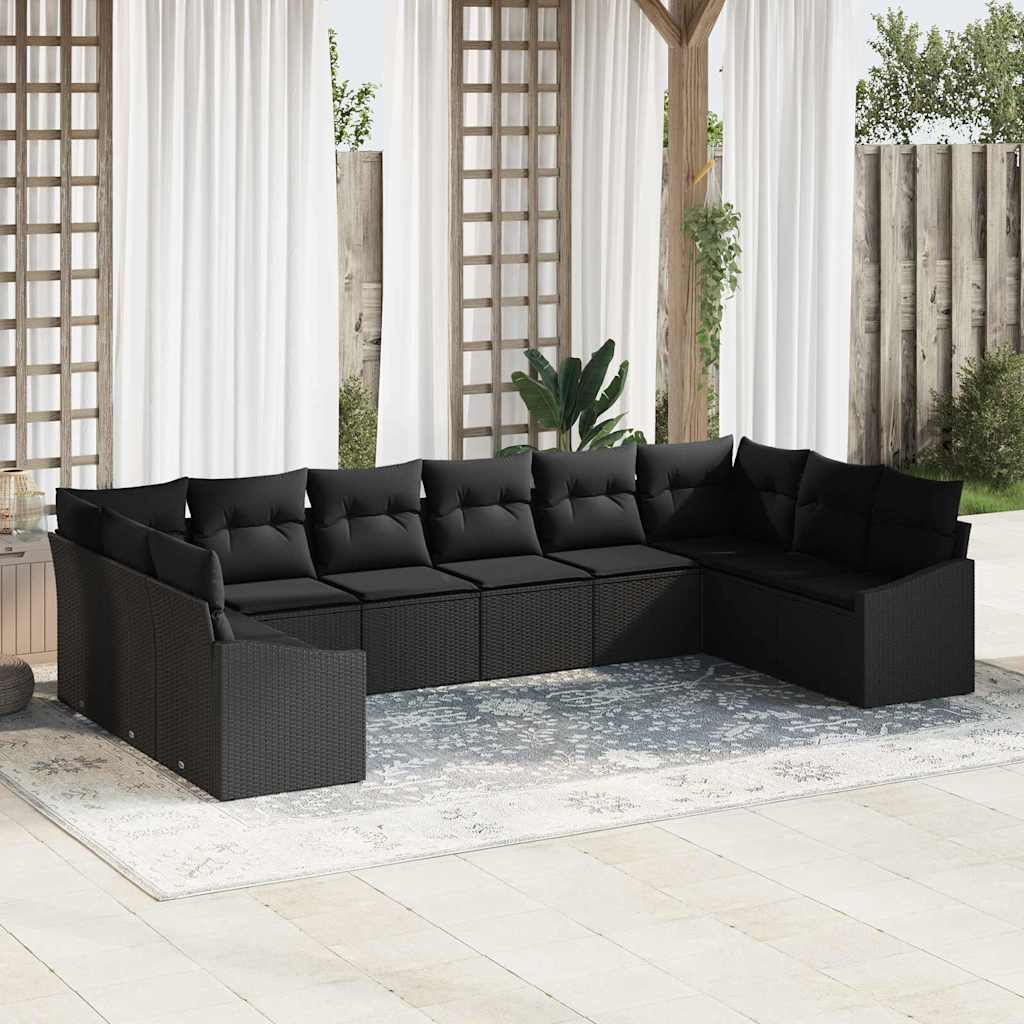 Ensemble de canapé de jardin 10 pcs Noir polyrotin - XIOS