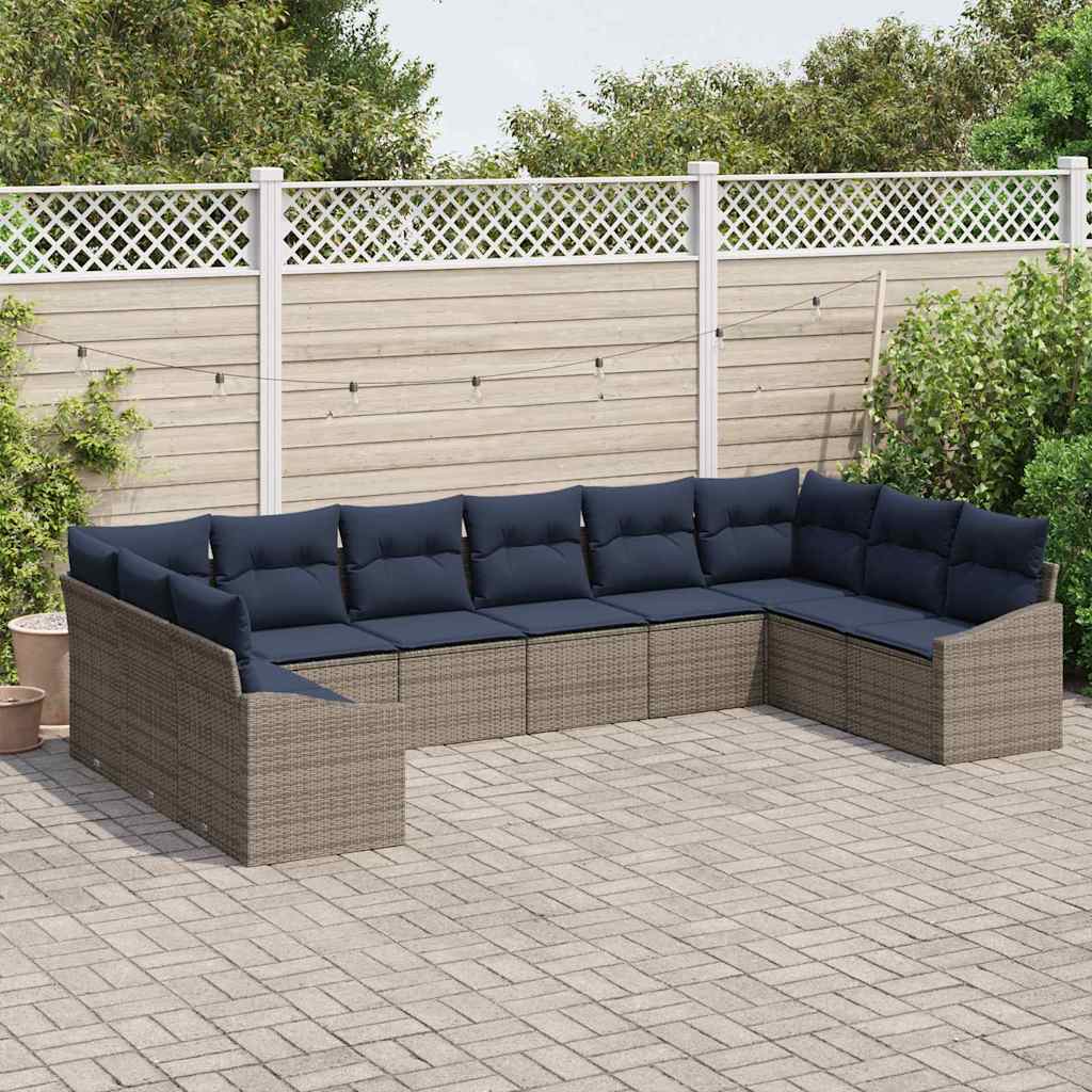 Ensemble de canapé de jardin 10 pcs Gris et bleu marine - XIOS