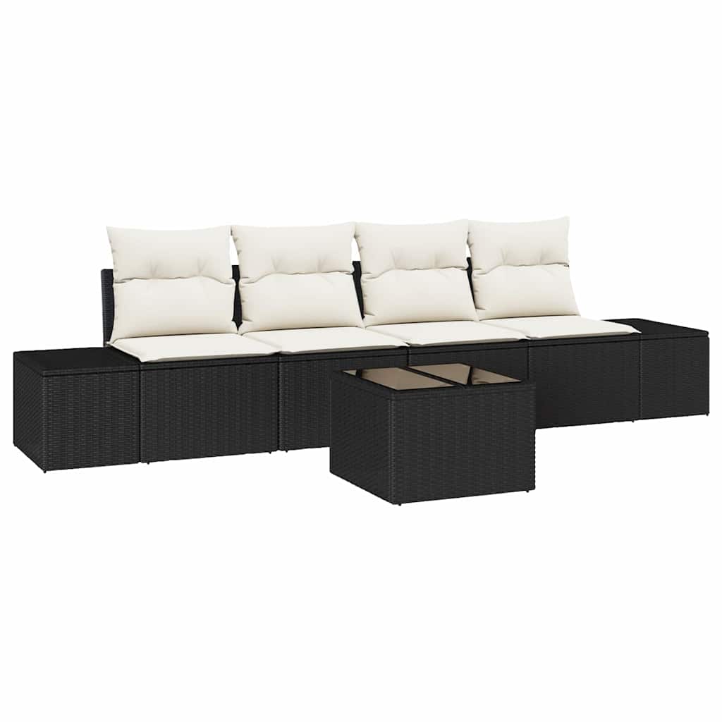 Ensemble de canapé de jardin 5 pcs Noir et Crème polyrotin - XIOS