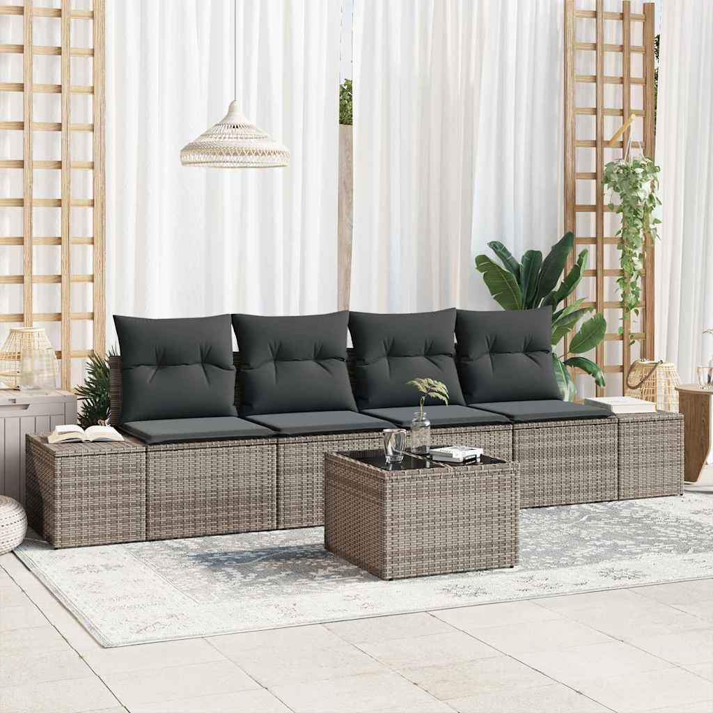 Ensemble de canapé de jardin avec coussin 5 pcs Gris polyrotin - XIOS