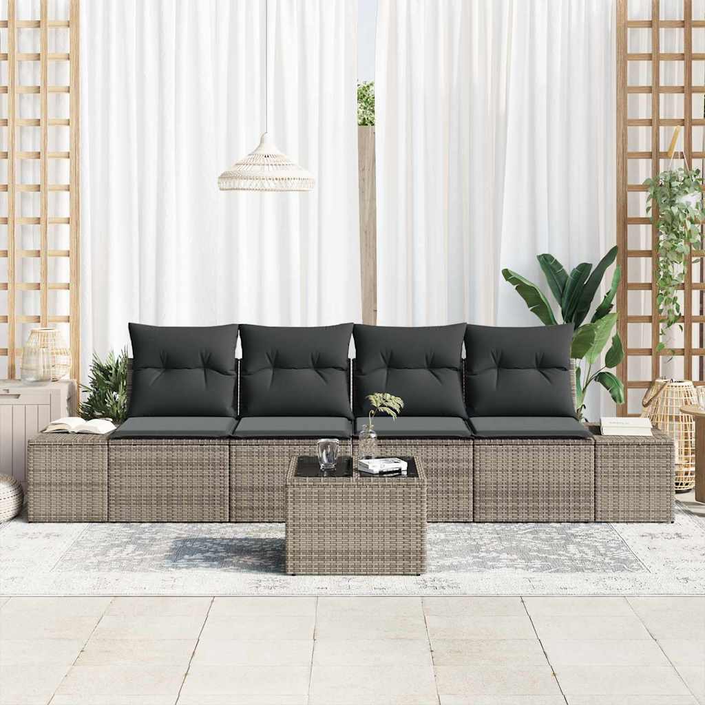 Ensemble de canapé de jardin avec coussin 5 pcs Gris polyrotin - XIOS