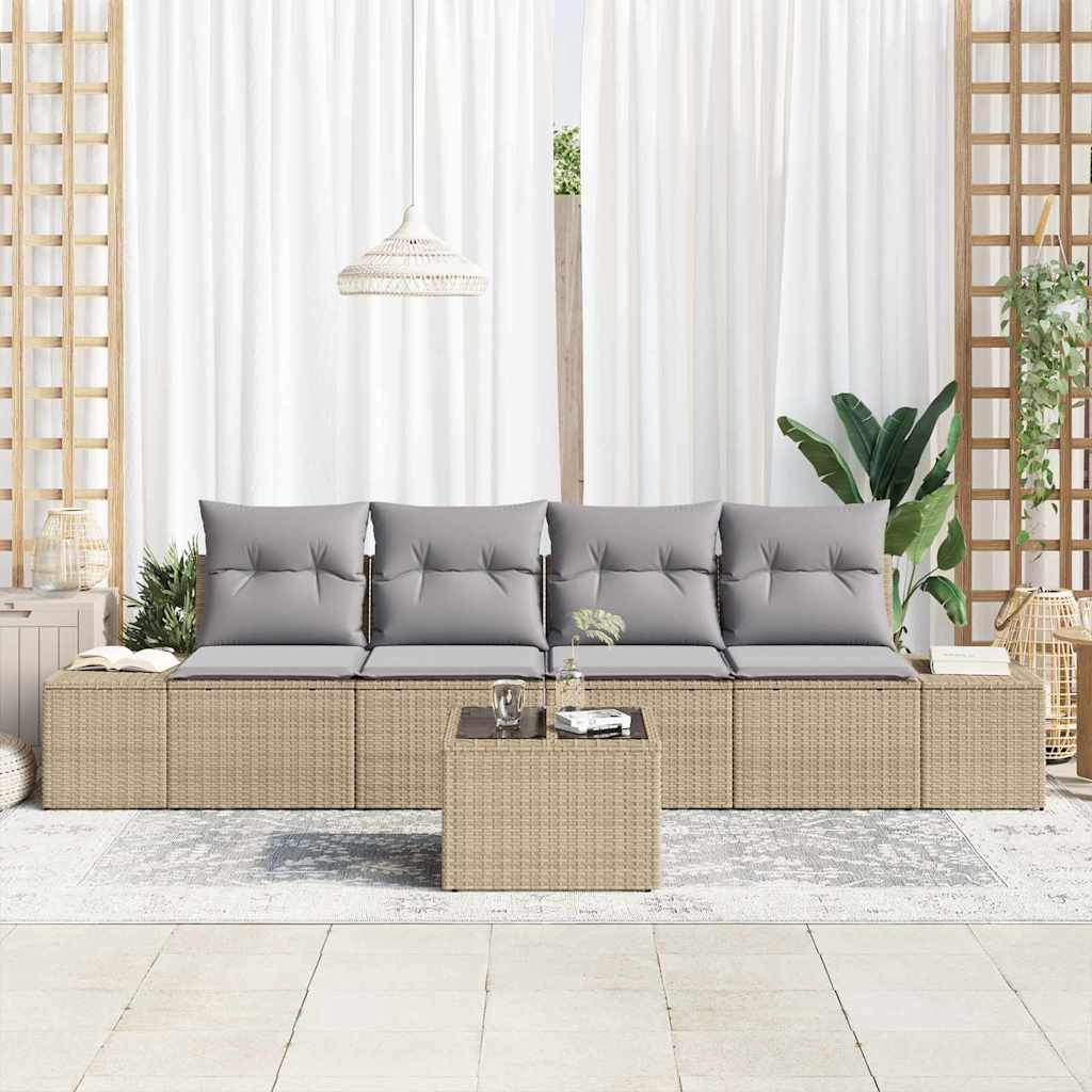 Ensemble de canapé de jardin 5 pcs Beige et gris polyrotin - XIOS