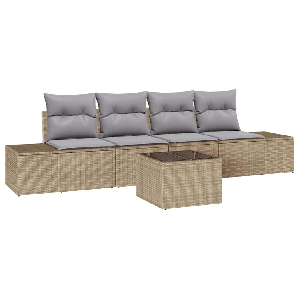 Ensemble de canapé de jardin 5 pcs Beige et gris polyrotin - XIOS