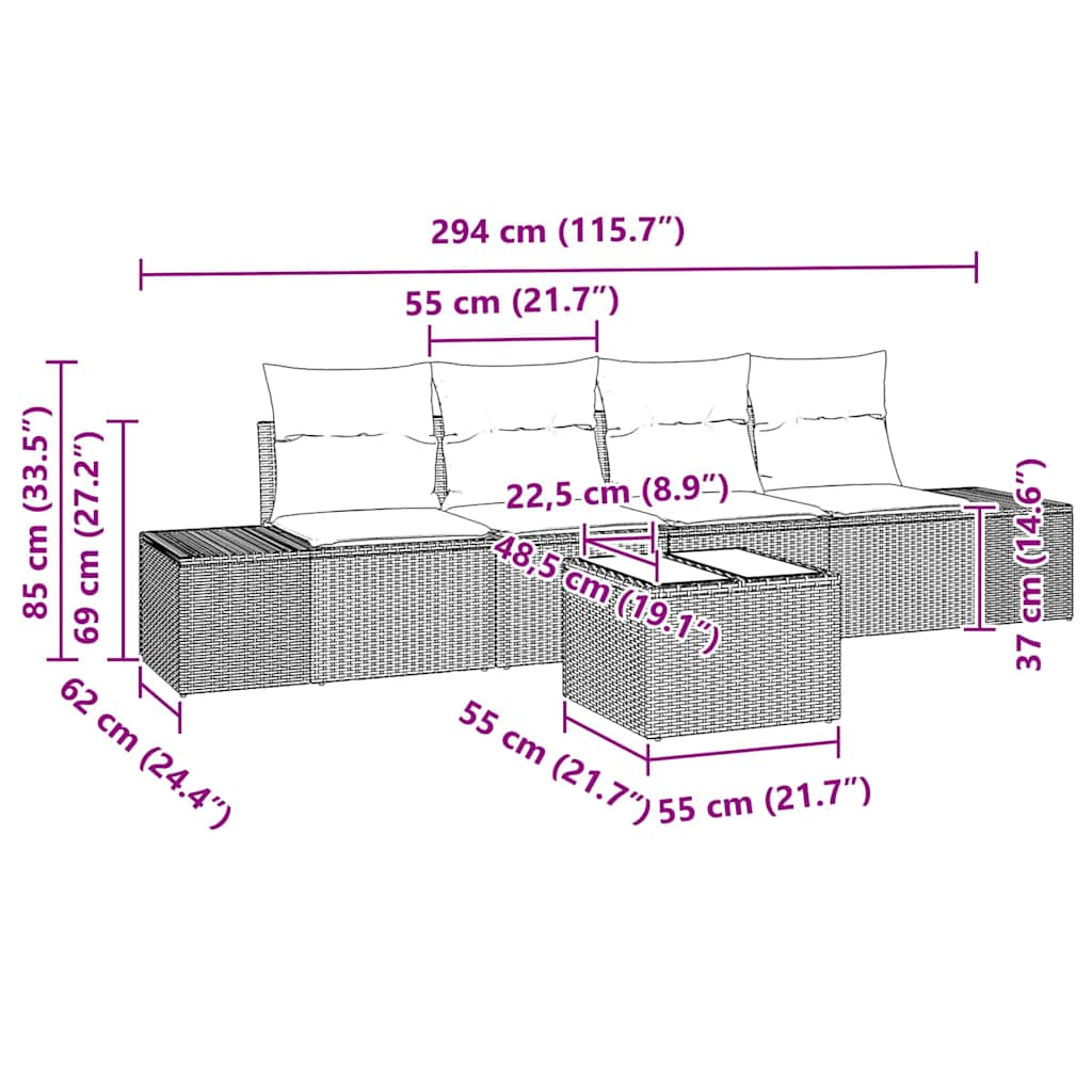 Ensemble de canapé de jardin 5 pcs Beige et gris polyrotin - XIOS