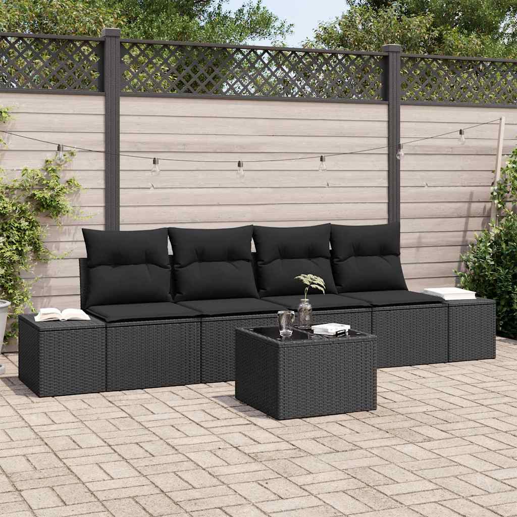 Ensemble de canapé de jardin avec coussin 5 pcs Noir polyrotin - XIOS