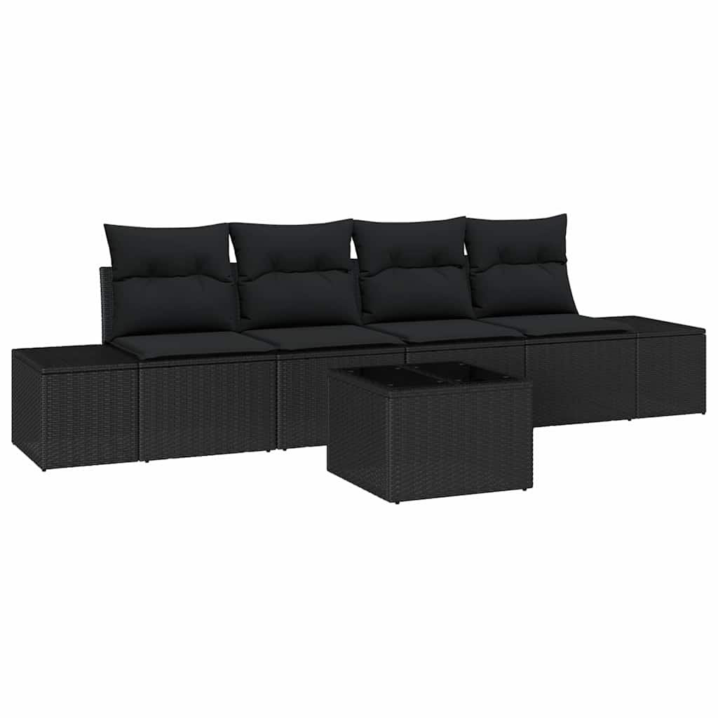 Ensemble de canapé de jardin avec coussin 5 pcs Noir polyrotin - XIOS