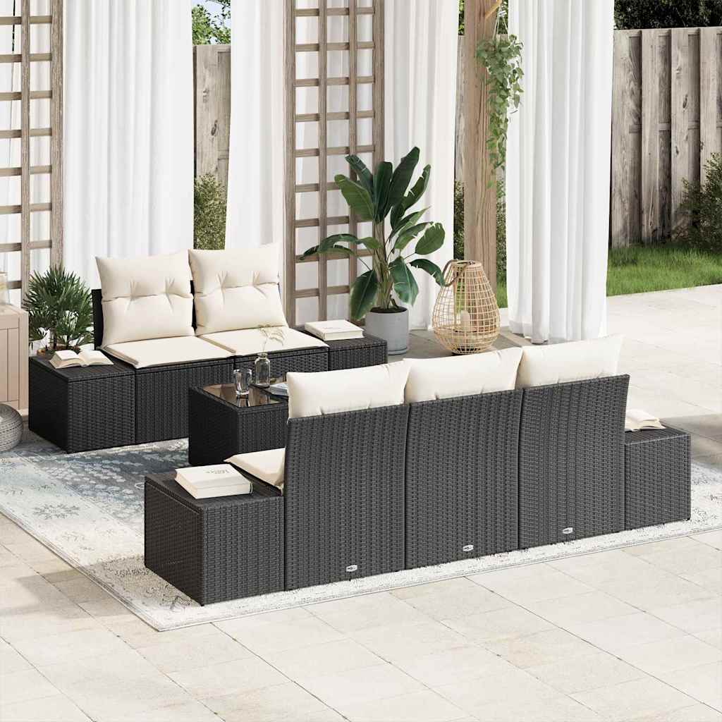Ensemble de canapé de jardin 6 pcs Noir et Crème polyrotin - XIOS