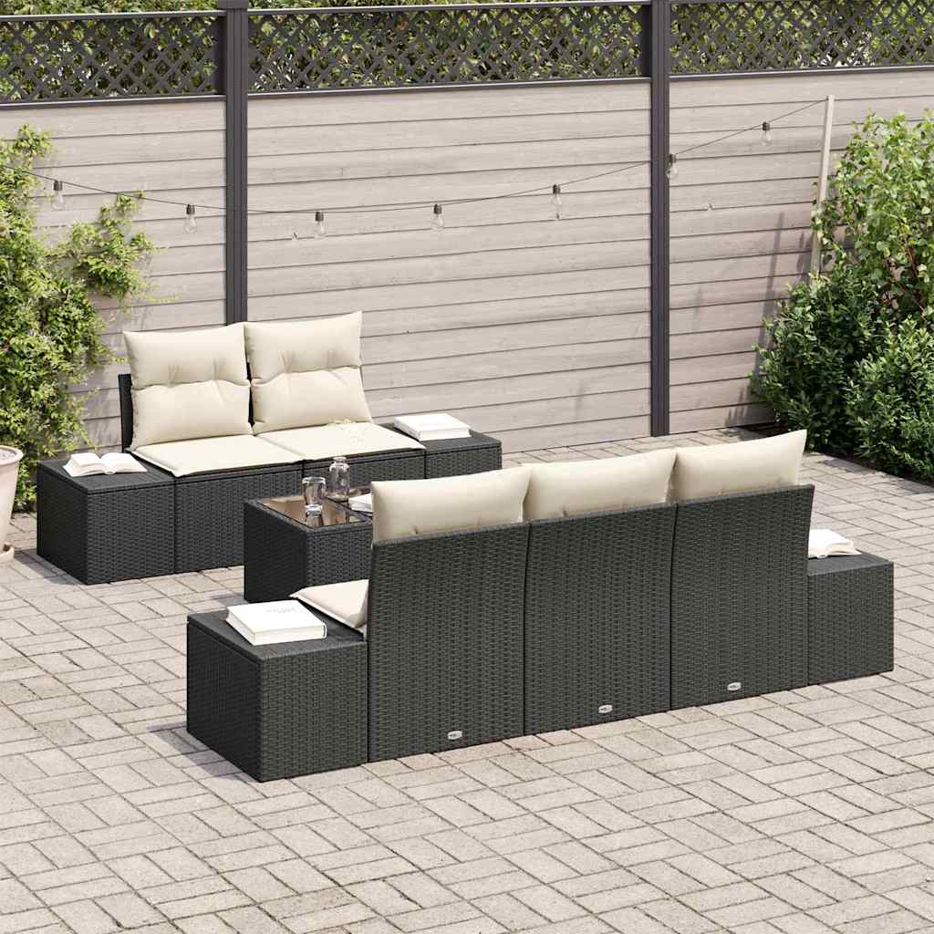 Ensemble de canapé de jardin 6 pcs Noir et Crème polyrotin - XIOS