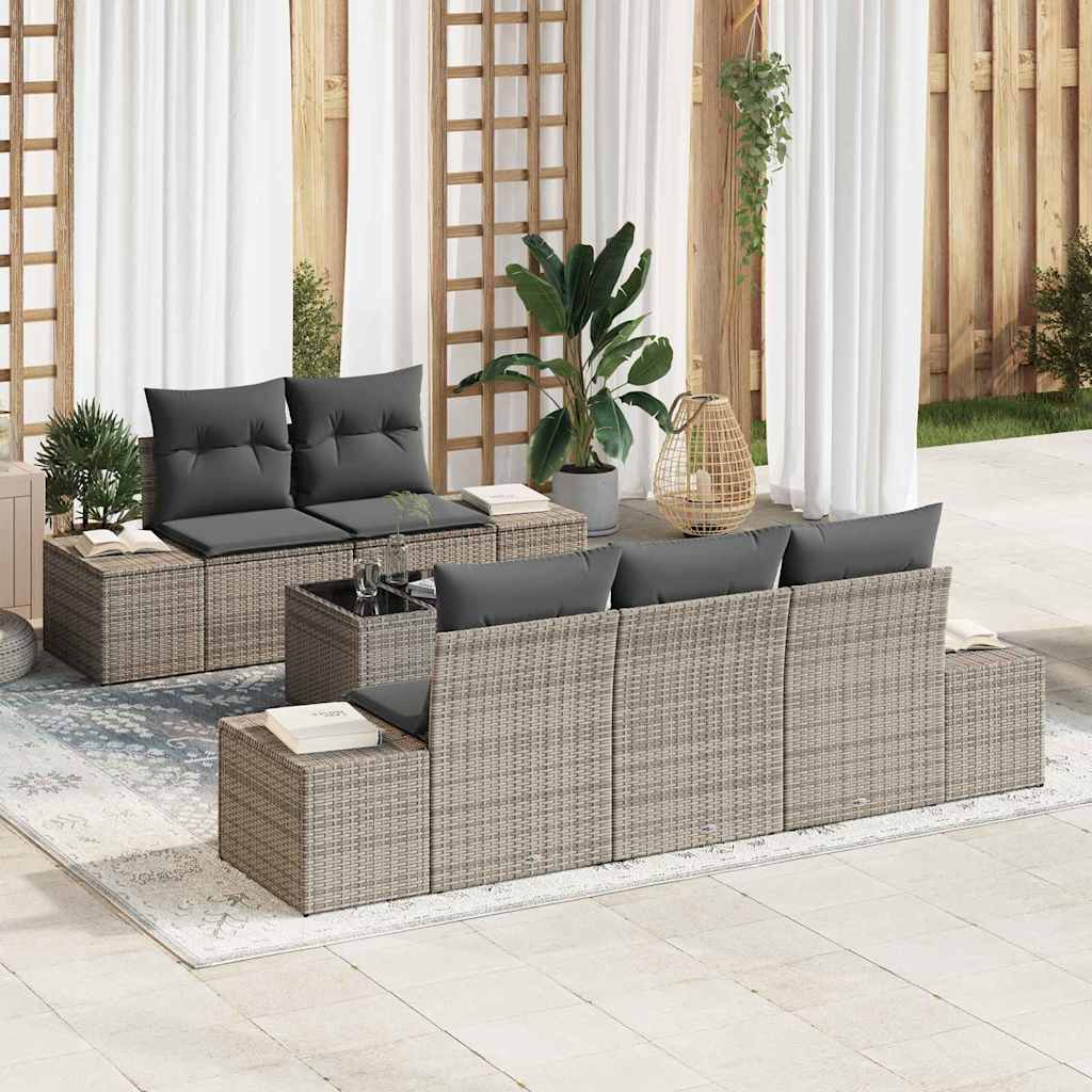 Ensemble de canapé de jardin avec coussin 6 pcs Gris polyrotin - XIOS