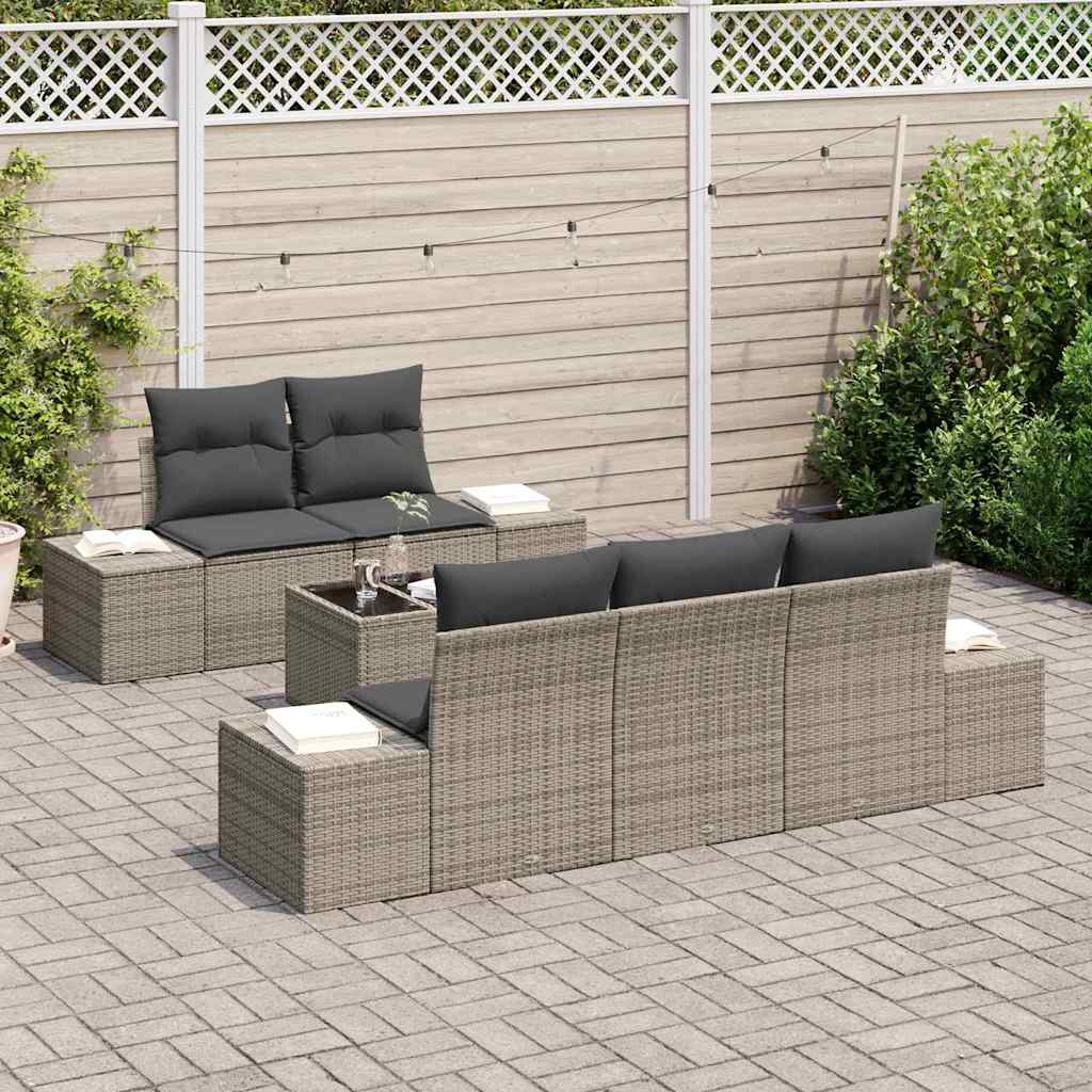 Ensemble de canapé de jardin avec coussin 6 pcs Gris polyrotin - XIOS