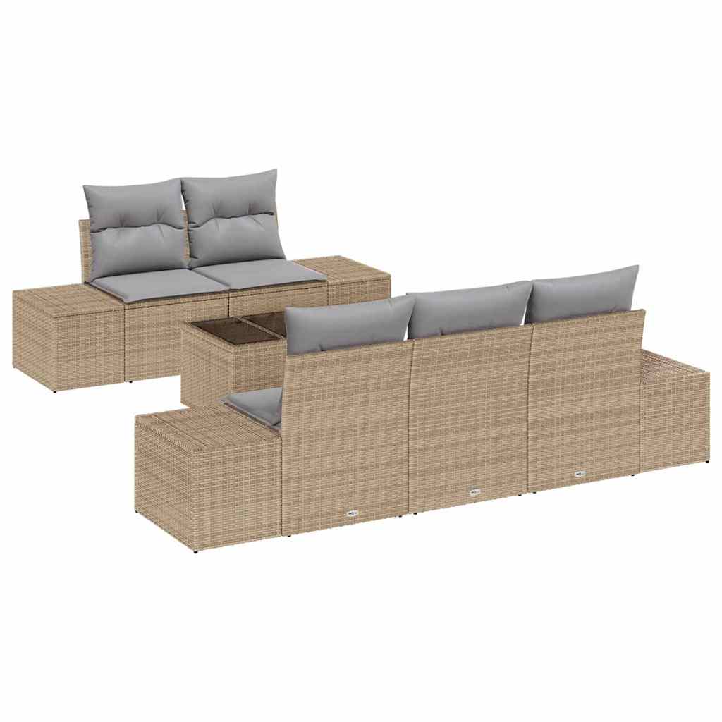 Ensemble de canapé de jardin 6 pcs Beige et gris polyrotin - XIOS