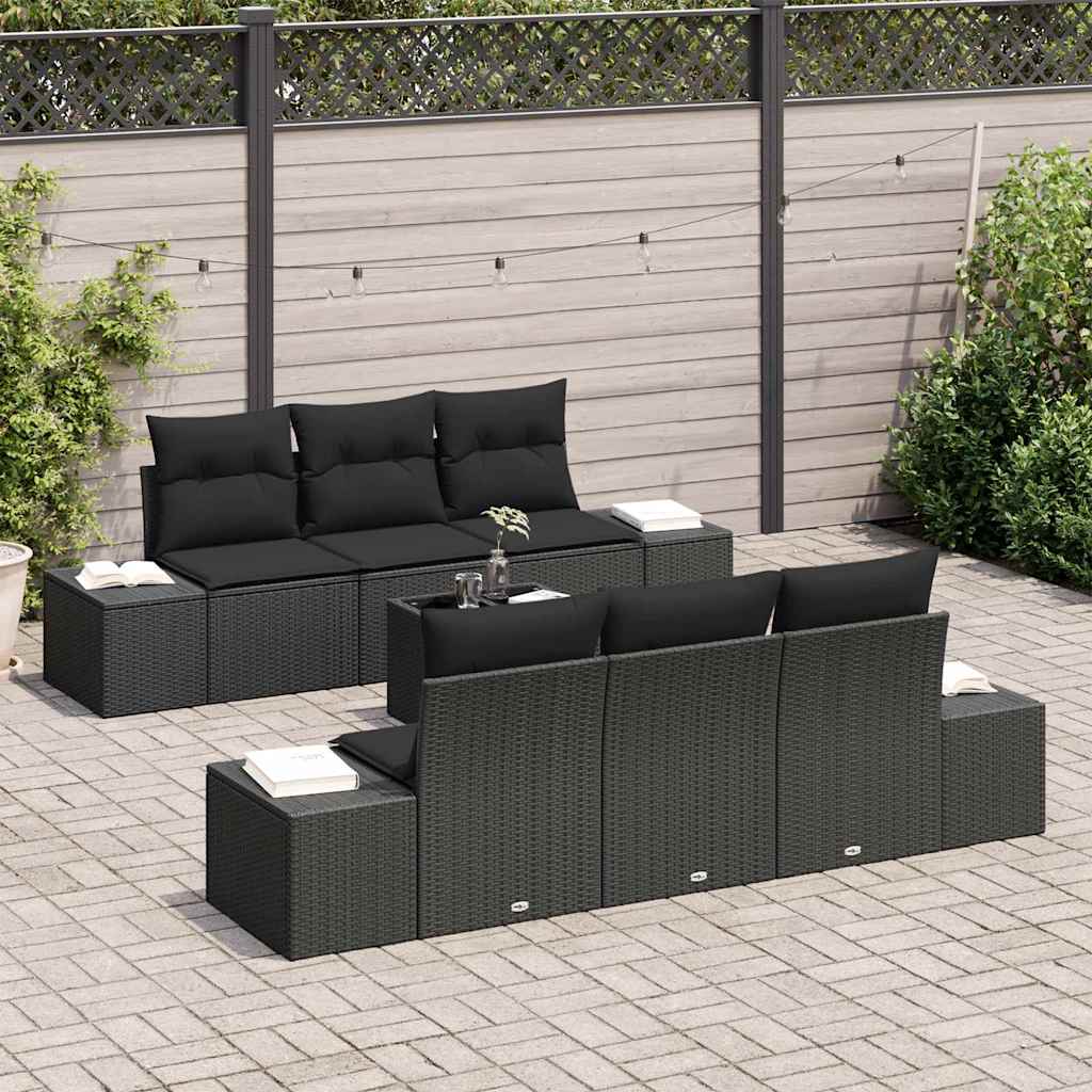 Ensemble de canapé de jardin avec coussin 8 pcs Noir polyrotin - XIOS
