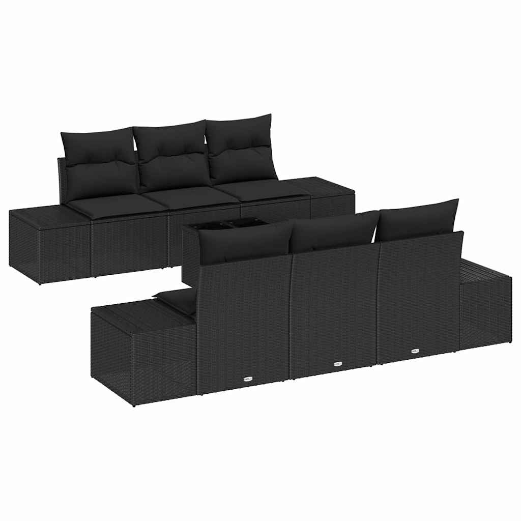 Ensemble de canapé de jardin avec coussin 8 pcs Noir polyrotin - XIOS