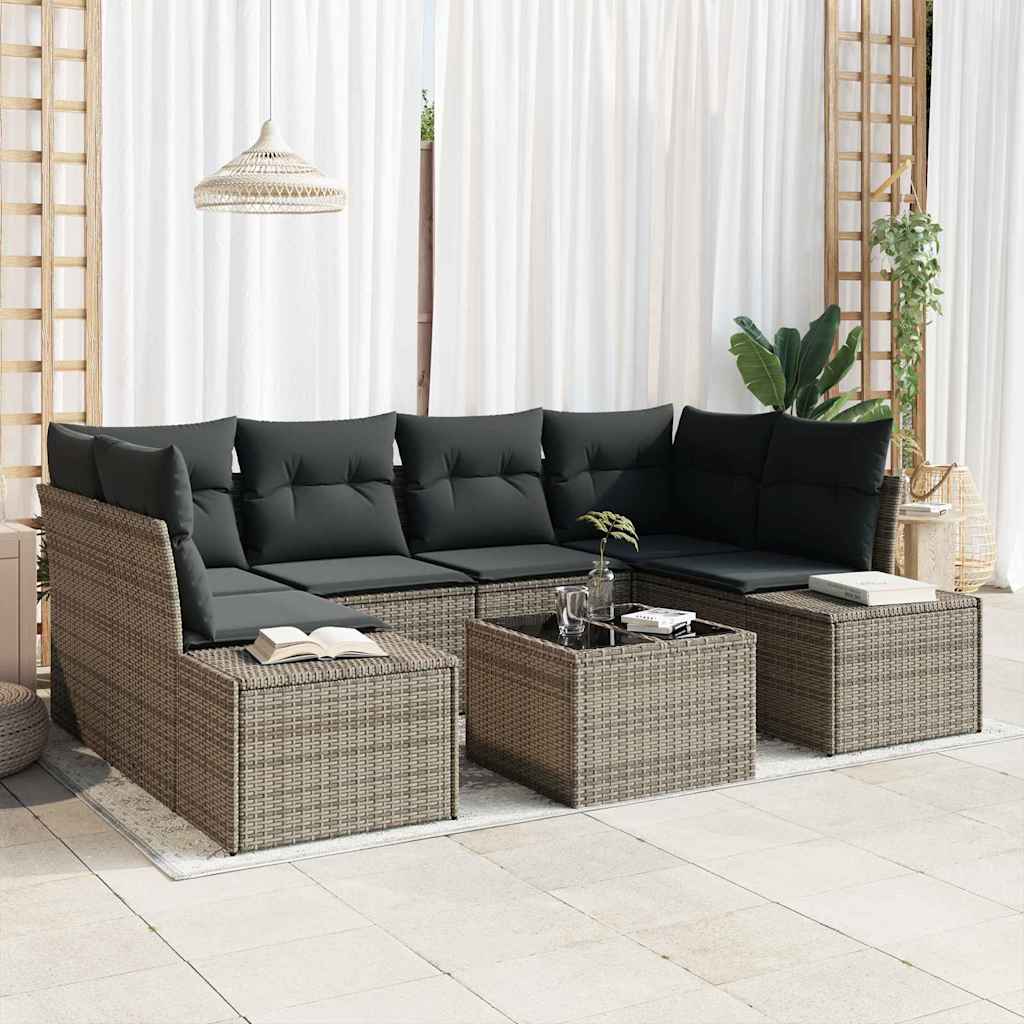 Ensemble de canapé de jardin avec coussin 8 pcs Gris polyrotin - XIOS