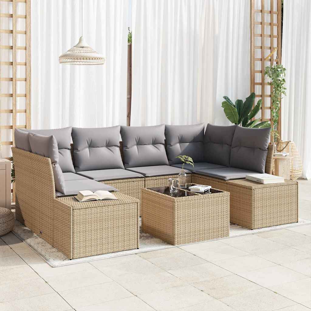 Ensemble de canapé de jardin 8 pcs Beige et gris polyrotin - XIOS