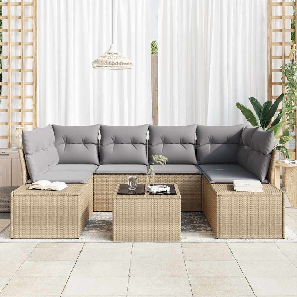 Ensemble de canapé de jardin 8 pcs Beige et gris polyrotin - XIOS
