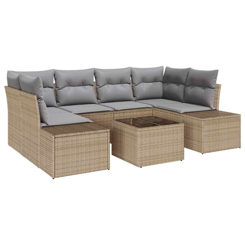 Ensemble de canapé de jardin 8 pcs Beige et gris polyrotin - XIOS