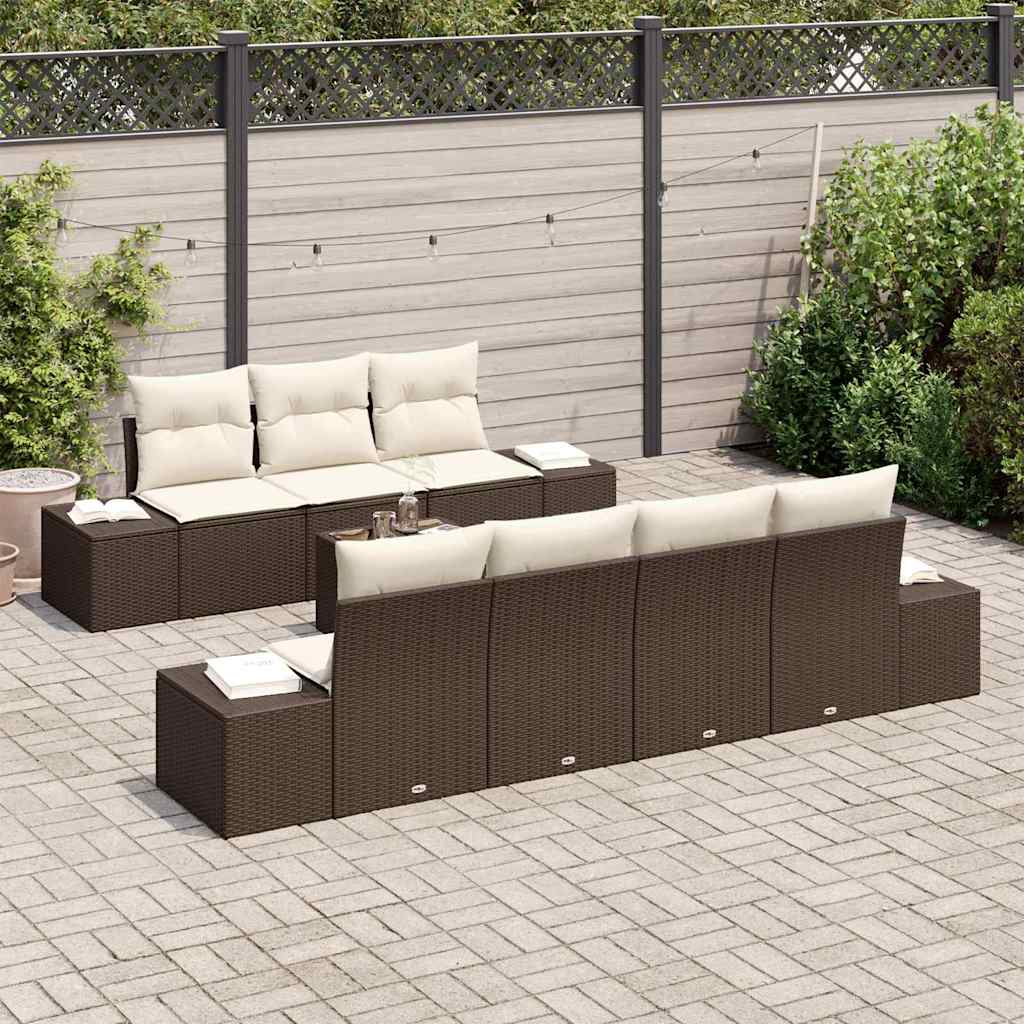 Ensemble de canapé de jardin 8 pcs Marron et Crème polyrotin - XIOS